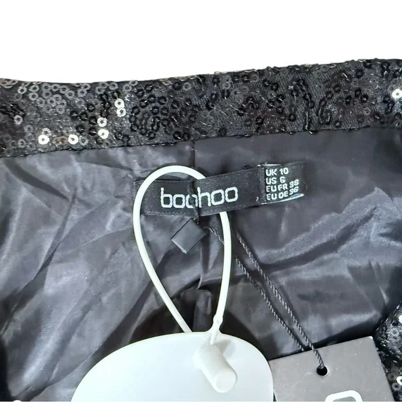Boohoo  Sequin Blazer Dress Black Double Breasted Party Jacket NWT Holiday NYE - Picture 3 of 8